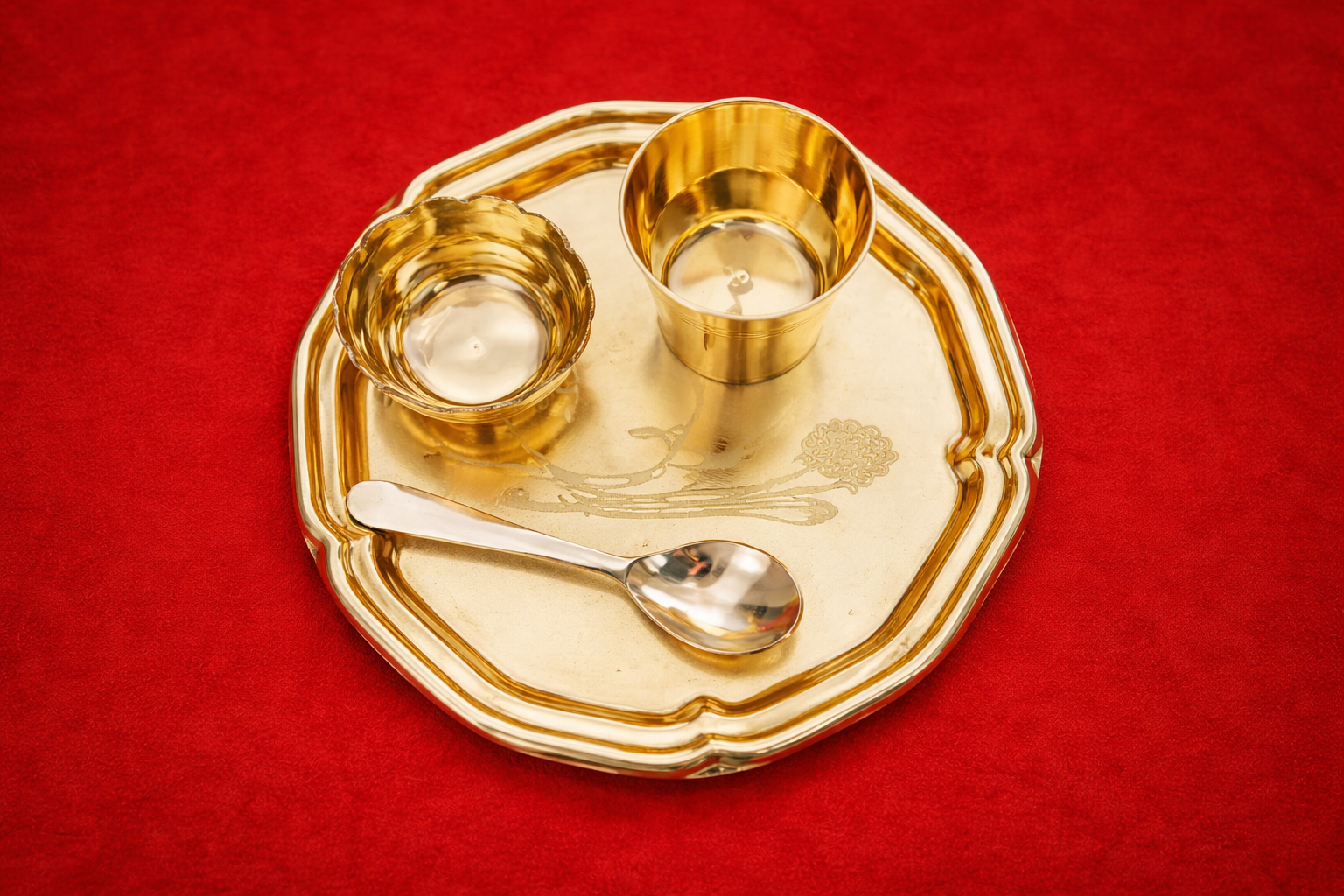 Premium Brass Thali Set – 4 Pcs