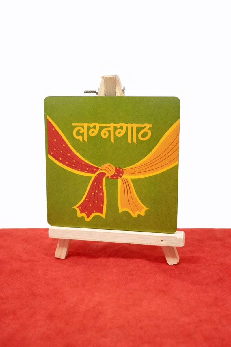 Traditional Marathi Quote Mini Desk Decor Card with Wooden Easel Stand (Pack of 8 cards with 2 stands)