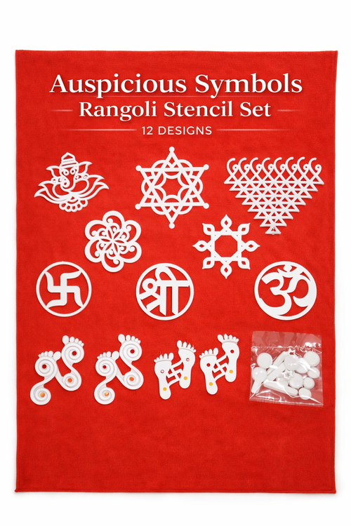 Auspicious Symbols Rangoli Stencil Set – 12 Sacred Designs