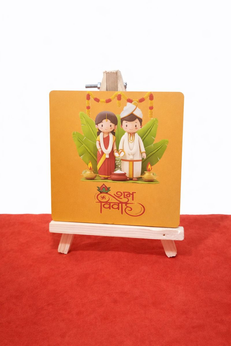 Traditional Marathi Quote Mini Desk Decor Card with Wooden Easel Stand (Pack of 8 cards with 2 stands)